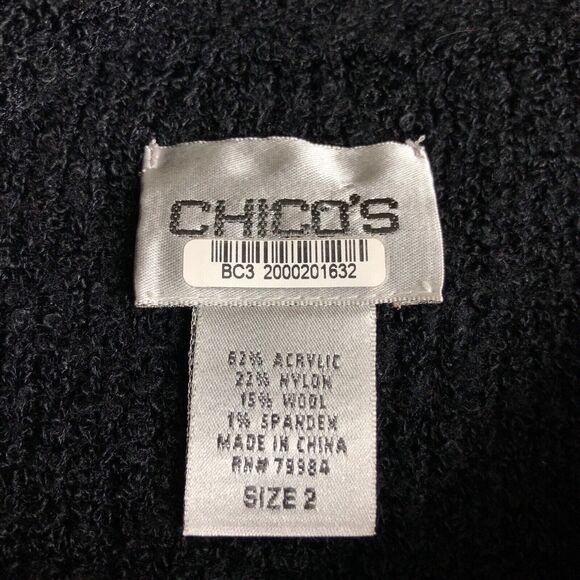 Chicos Sweater Womens 2 Large Black Wool Blend Turtleneck Chunky Plush Boucle - Picture 7 of 16